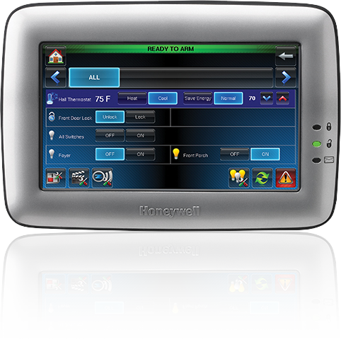 A client's laptop displays video from her home via Honeywell Total Connect.